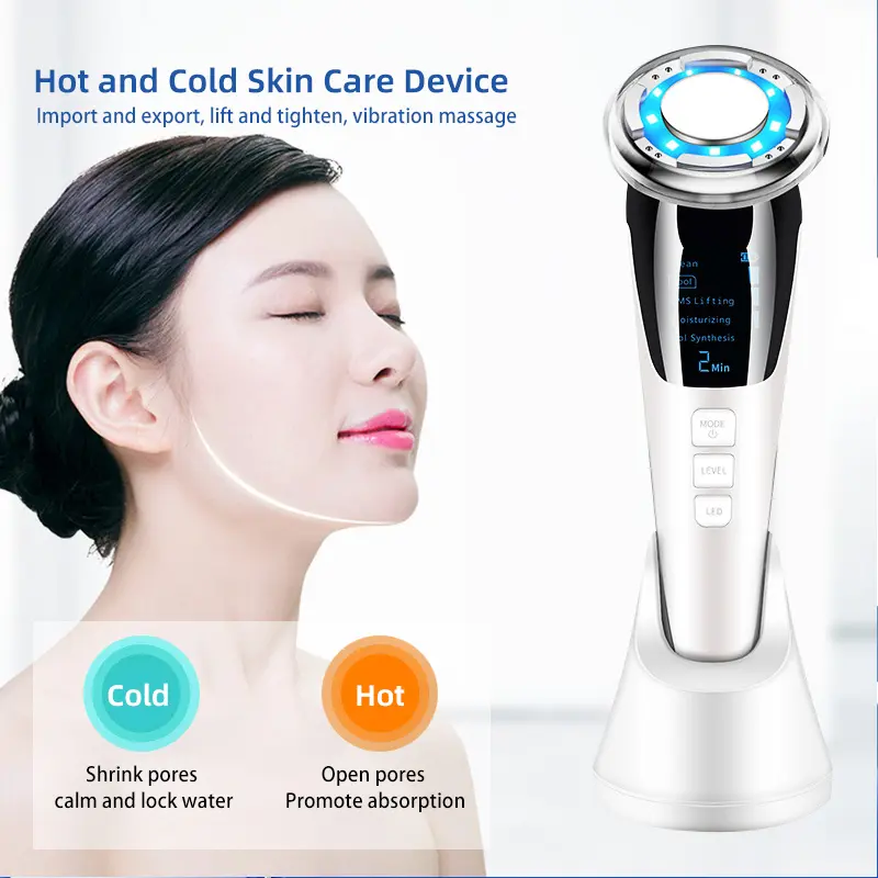 Hot and Cold Multifunctional Beauty Instrument Household ems Micro-current Lifting Firming Photon Rejuvenation Instrument Facial Vibration Massage Deep Cleansing Serum Introducer