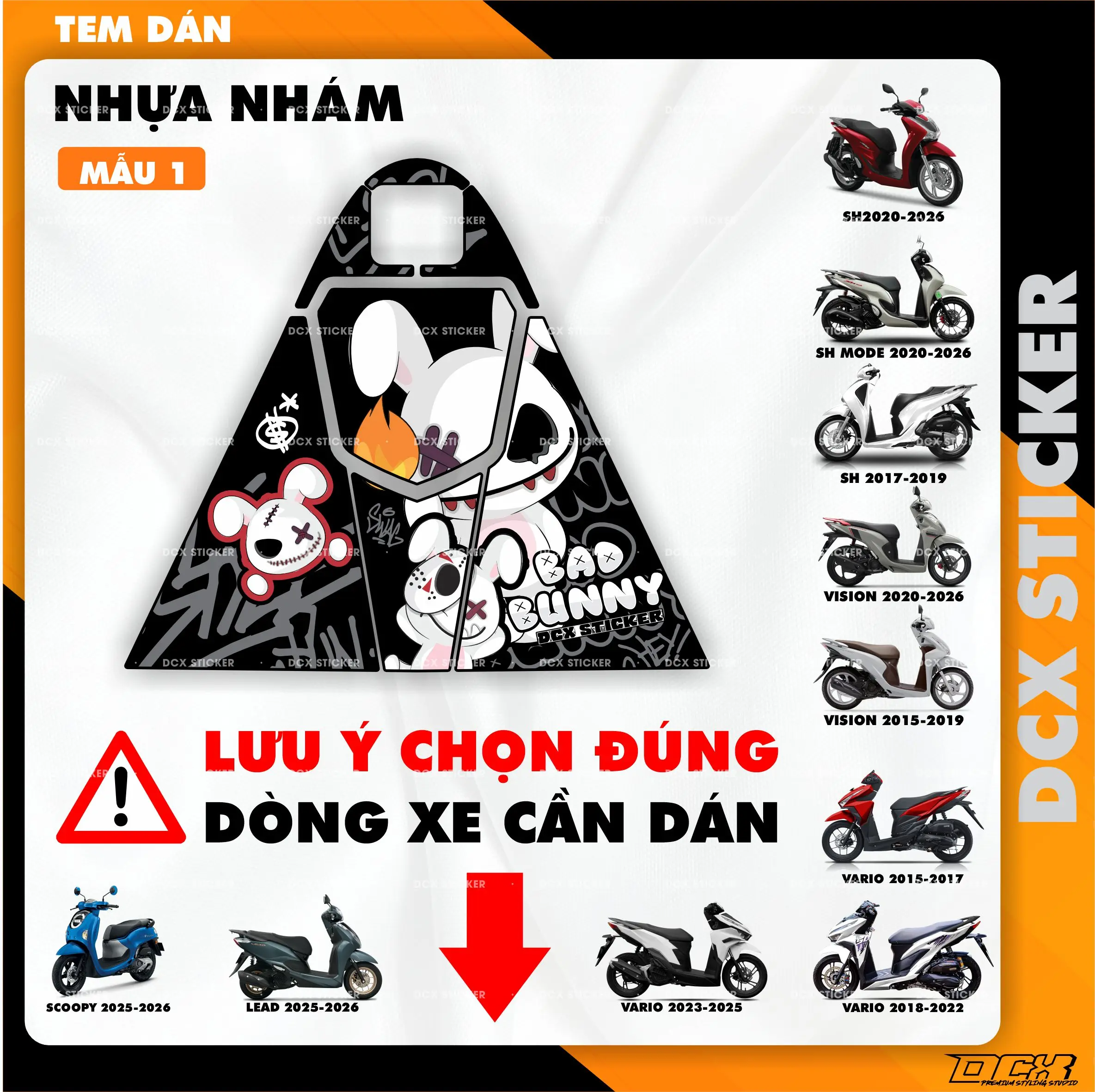 (Lưu Ý chọn Đúng Tên Xe Bên Dưới) Tem Dán Trang Trí Nhựa Nhám Phù Hợp Cho Xe SH, VISION, VARIO, SH MODE, LEAD | Chất Liệu Decal PVC 3 Lớp Cao Cấp, Không Thấm Nước, Không Phai Màu Decal, Dán Xe