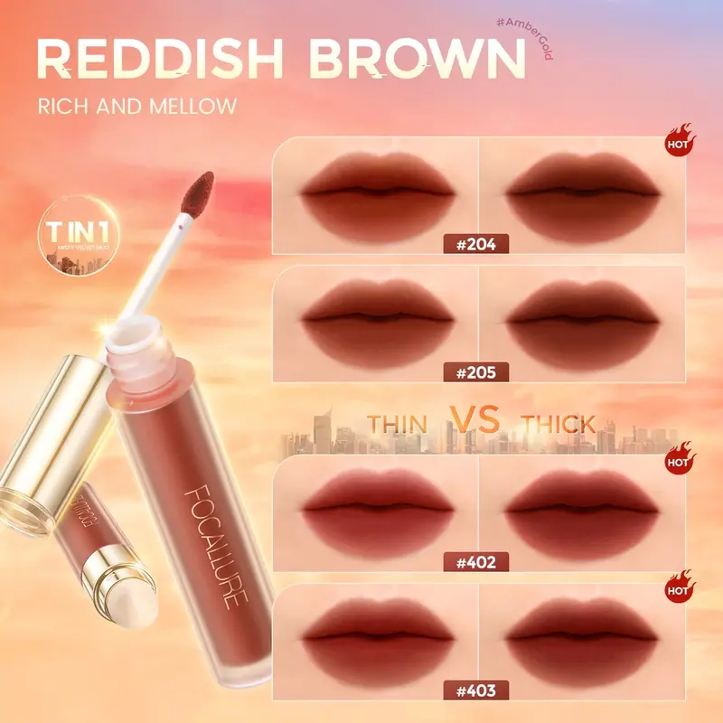 FOCALLURE#AmberGold Velvet Matte Lip Clay Multi-use Sponge Lip Brush 6