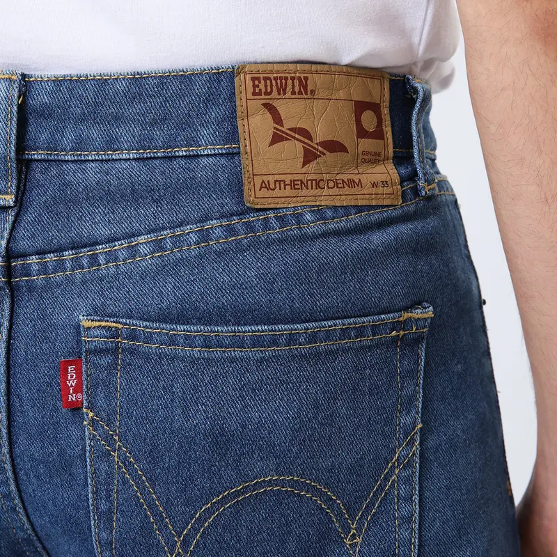Edwin Jeans - 801 Reguler Straight Fit Soft Jeans Vintage Indigo - Celana Panjang Denim Pria waist Light Retro Dewasa Reguler Fit Dark Distro  no Stretch 4