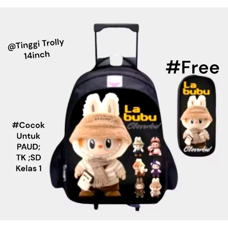 VIRAL LABUBU Tas Troli Tas Dorong Anak Perempuan TK SD Labubu Fashion