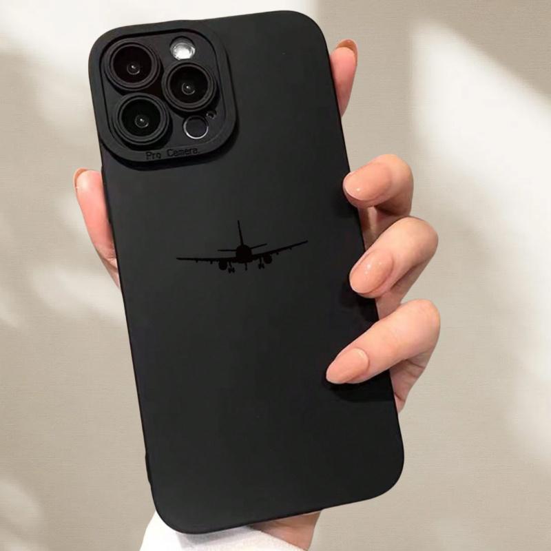 High-end black airplane pattern phone case for iPhone 11 12 13 14 15 16 XS XR X…