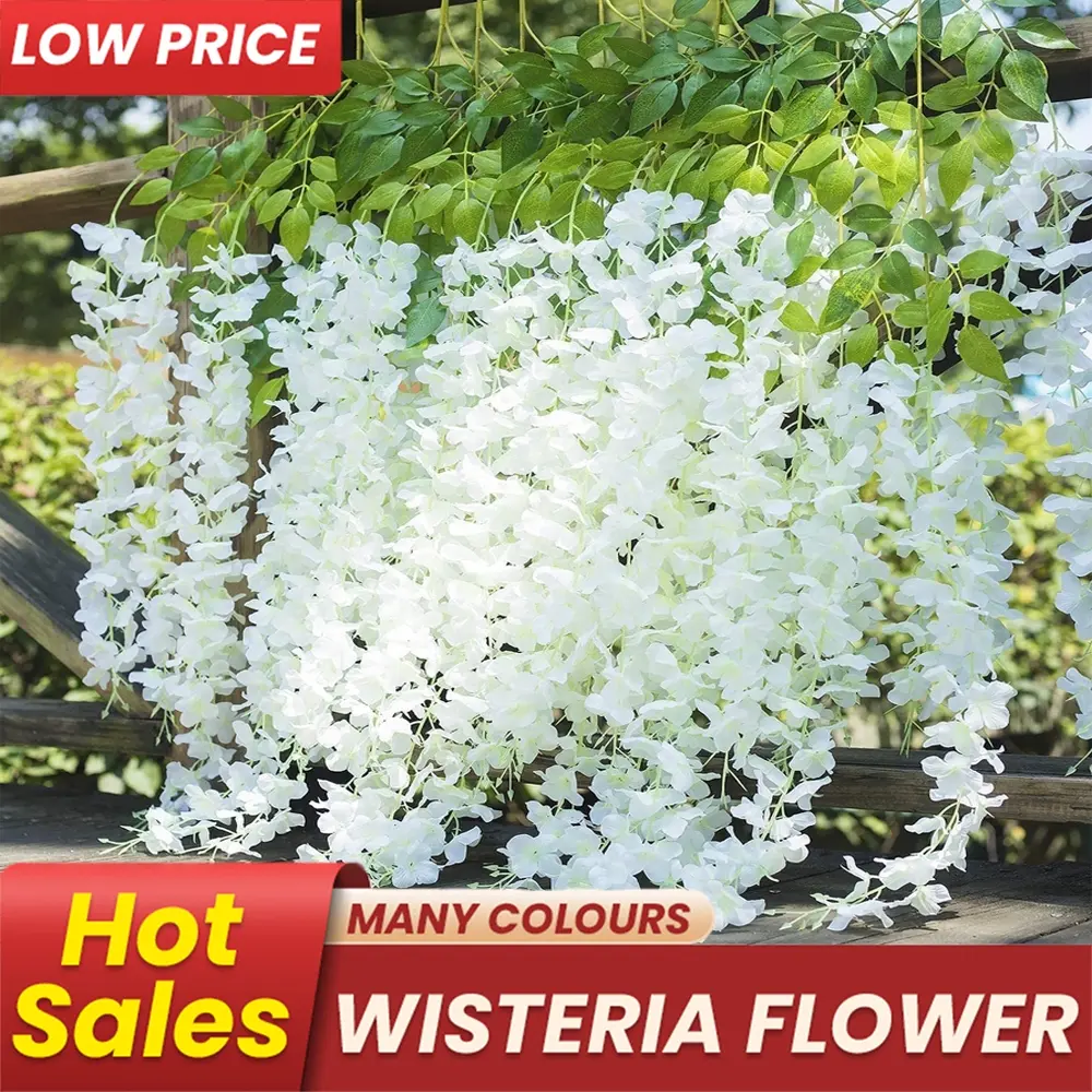Buatan 3 kepala wisteria bunga buatan untuk dekorasi luar/indoor