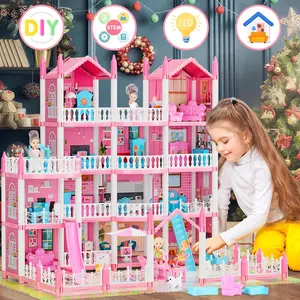 Rumah Boneka Princess Castle 61cm - Mainan Anak Perempuan 3-12 Tahun 14 Kamar Lengkap Perabotan & Lampu LED Bisa Dinyalakan Hadiah Ulang Tahun Permainan