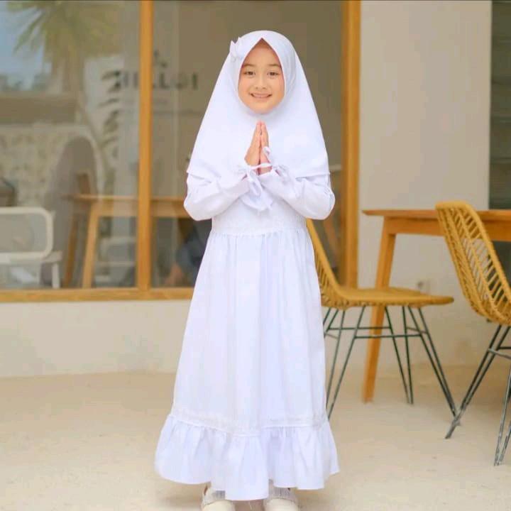 gamis anak perempuan manasik anak muslim perempuan 3-10th Baju Syari Katun Lembut Nyaman Dress Kerudung 5