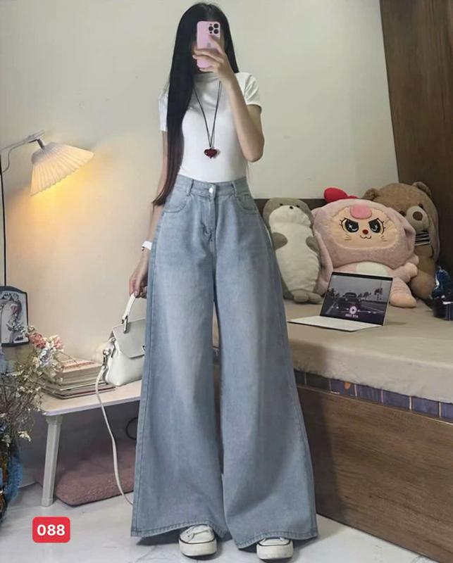 Quần jean ống rộng nữ dáng suông quần bò nữ dài 105cm thời trang trẻ trung chất jean mềm không co giãn MQ088