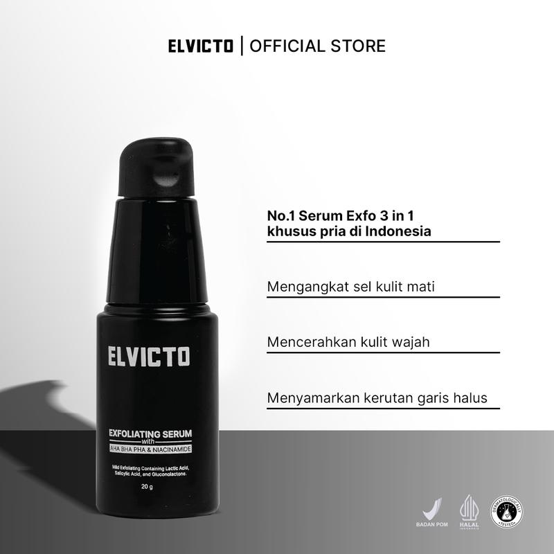 ELVICTO PAKET GENTLE EXFOLIATING | EXFO SERUM, MOISTURIZER | Paket Perawatan Pria untuk Kulit Wajah Kusam, Menghilangkan Bekas Jerawat & Exfoliasi 1