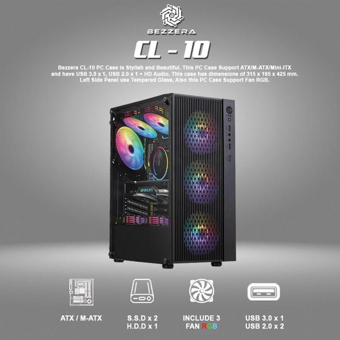 Jual Bezzera CL 10 Casing Gaming Case M-ATX Inc 3 Fan RGB - Kota Medan ...