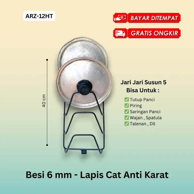 Rak Tutup Panci Dinding Besi Tebal - Gantungan Peralatan Dapur Multifungsi Peralatan Dapur Minimalis 1
