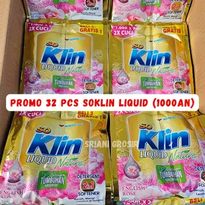 PAKET 32 PCS SOKLIN  NATURE JUMBO CAIR 1000AN 80ML Deterjen & Softener Mencuci Bersih Harum