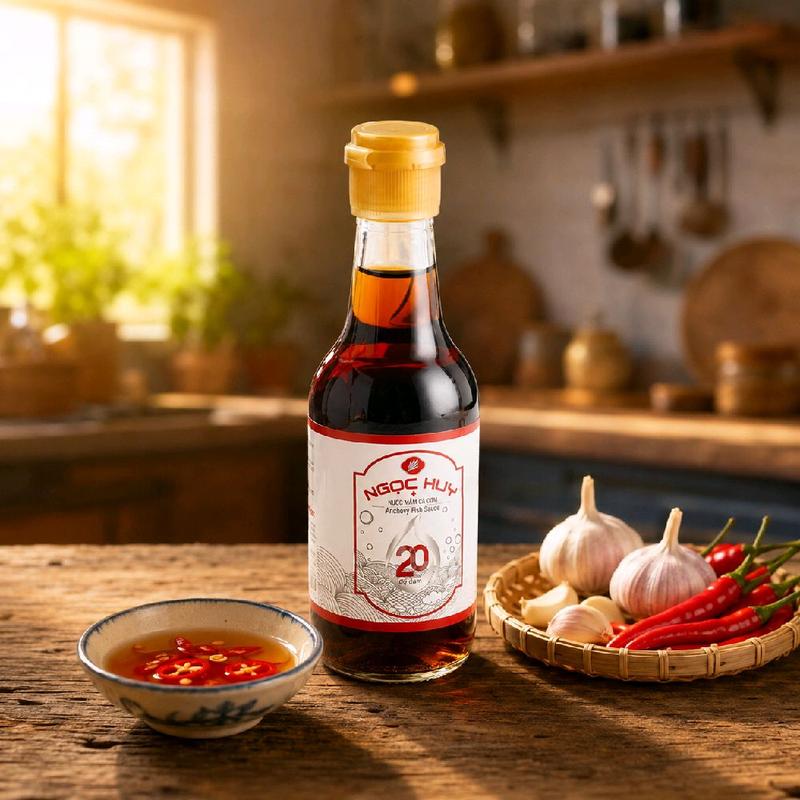 HÀNG XUẤT KHẨU- Nước mắm cá cơm Ngọc Huy 20 độ đạm 60ml - Chai thủy tinh - Trăm…