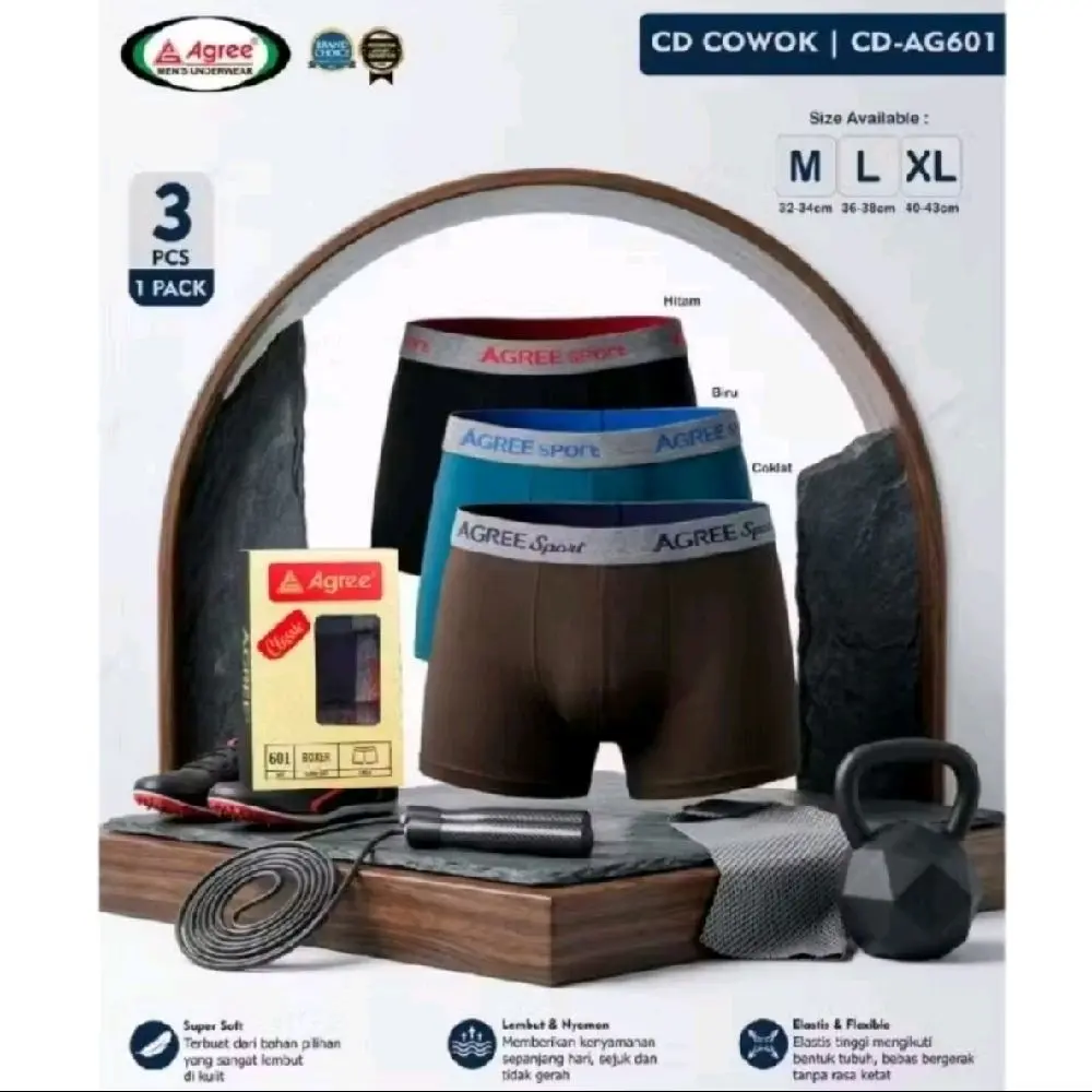 TERACOTTA19 - [3 PCS] Celana dalam boxer pria AGREE CLASSIC AG601 Size M-XL