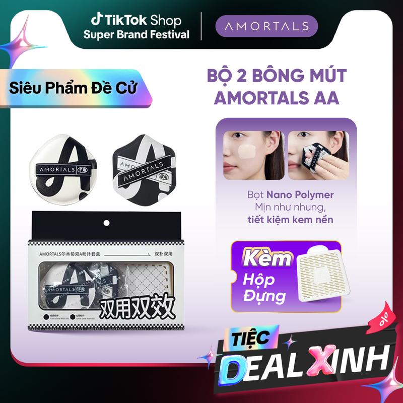 Bộ Bông Mút Trang Điểm Tán Kem Nền AMORTALS AA, Cấu Trúc 3 Lớp Thông Thoáng Đàn Hồi Cao, Không Bí Da, Tạo Lớp Nền Tự Nhiên Mỏng Nhẹ, Không Khô Mốc Nền, Bông Mút Đánh Nền Đẹp, Phù Hợp Makeup Artist, Dùng Khô Và Ướt, Kèm Hộp Đựng Mút Trang Điểm