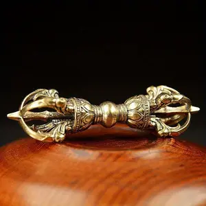 1PC Vintage Copper Feng Shui Ornament Religious Collection Buddha Instrument Home Decorations Antique Brass Desk Decors