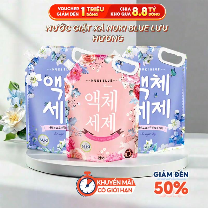 1 Thùng 6L Nước giặt xả NUKI BLUE Hương hoa hồng - Nước giặt xả quần áo làm sạch, ngừa khuẩn, làm mềm vải và lưu hương dài lâu