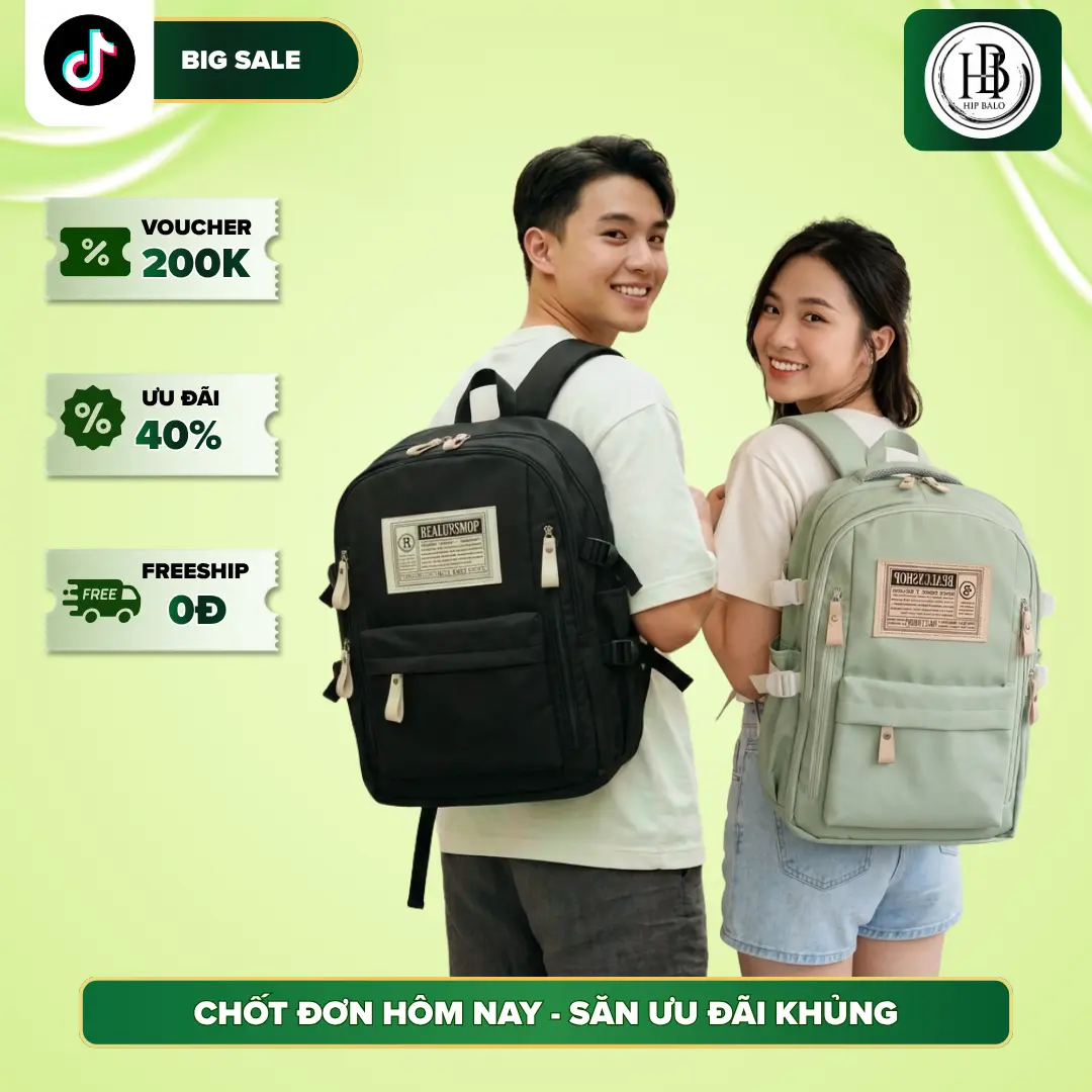 [Hip Balo] Balo Đi Học Thời Trang – Chống Nước Cao Cấp, Ngăn Laptop 15.6-17 Inch, Phong Cách Hàn Quốc Ulzzang