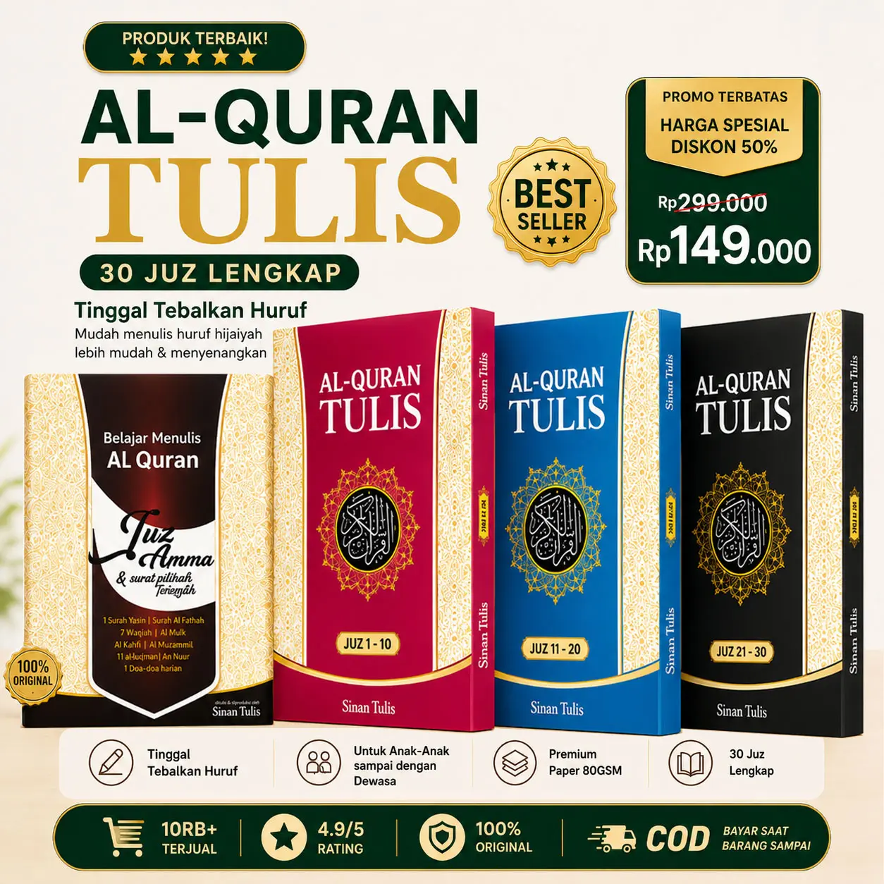 Al Quran Tulis Sendiri Lengkap 30 Juz Belajar Menulis Huruf Hijaiyah Metode Trace Quran Writing Jilid 1 2 3 & Juz Amma Yasin Mushaf Rast Ustmani