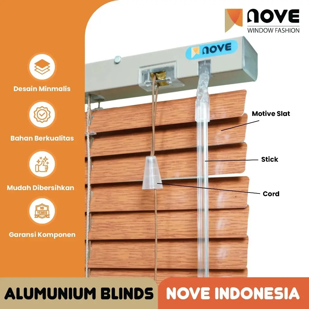 Nove Alumunium Blinds Stick + Cord - MOTIVE SLAT - Tirai Gulung Alumunium - Tirai Minimalis Jendela