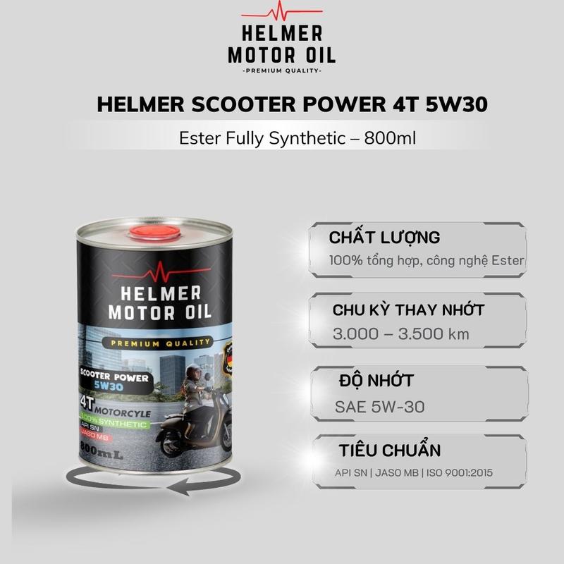 Dầu nhớt xe tay ga đời mới cao cấp HELMER Scooter Power 5W30 - 100% Tổng hợp - 800ML