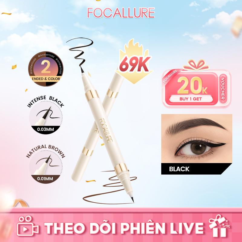 【 Voucher 20K  Bút kẻ mắt dạng lỏng FOCALLURE 2 đầu trong 1 khô nhanh chống nước không nhòe màu đen nâu