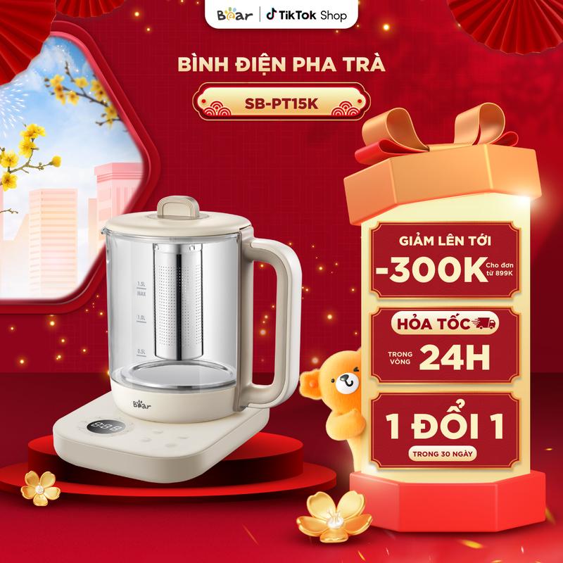   Ưu Đãi Sốc  Bình Pha Trà 1,5L BEAR Máy Pha Trà Ấm Điện Pha Trà Tự Động Ấm Đun Pha Trà Sữa Hẹn Giờ An Toàn SB-PT15K 