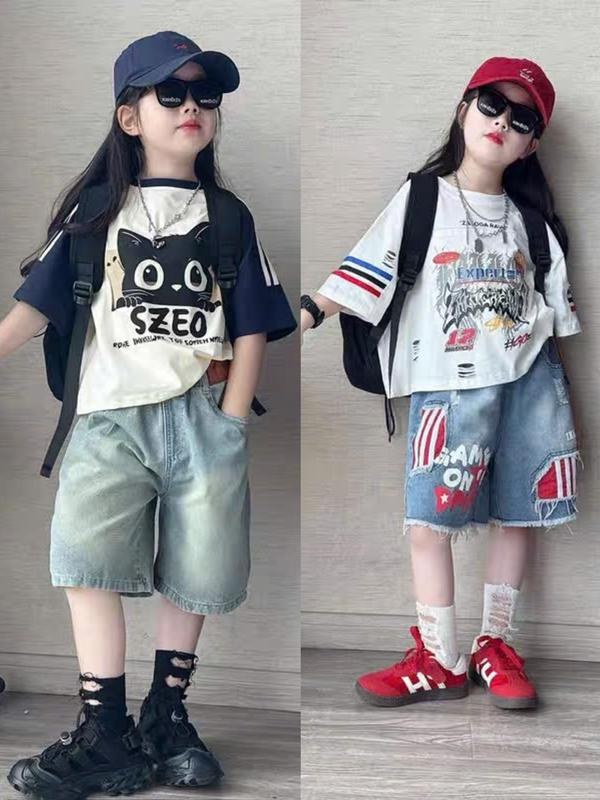  SÉT ÁO PHÔNG MÈO VÀ GAME ON MIX QUẦN JEAN NGỐ NĂNG ĐỘNG CHO BÉ GÁI - HÀNG VIỆT NAM 