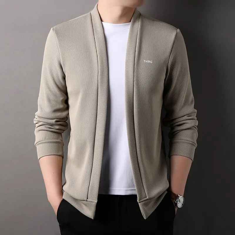 Kemeja pria dewasa premium : HH4 Kardigan Panjang cardigan zenitsu Pria Atasan crewneck cowok vintage Knitwear Hitam Katun Baju Sweater knit 3