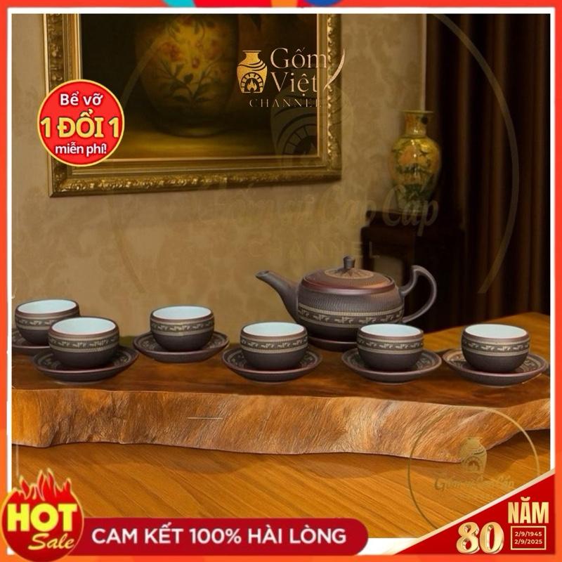  Bộ ấm chén cao cấp  Đã kiểm nghiệm  hồng sa Thần Đèn của NN Phạm Thế Anh Bát Tràng Việt Nam_dung tích 340ml_bộ pha trà bộ thưởng trà dụng cụ pha trà. Bộ ấm gốm mộc. 