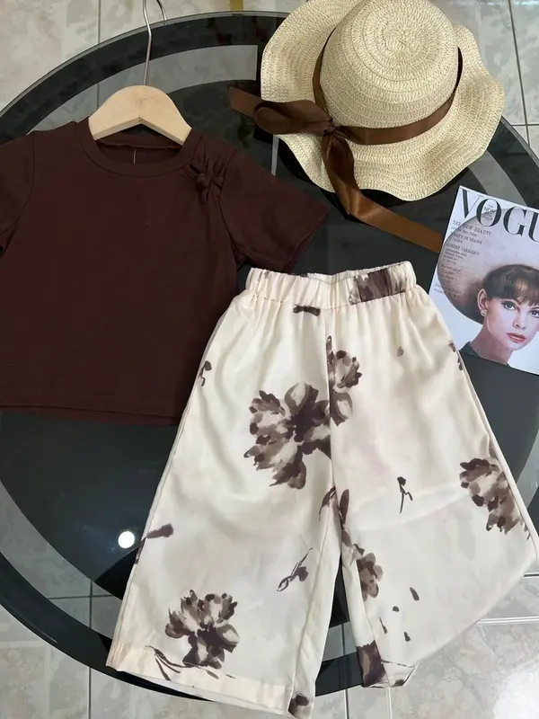 [KIDSFASHIONKOLEKSI] Setelan Cheonsam Hazel Brown  Anak Perempuan Motif Ash Flower 2