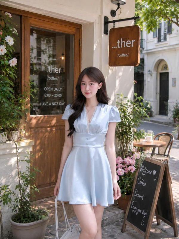 Đầm Lụa Xoè Cổ V Viền Ren Thanh Lịch Nữ Tính - MiLa Dress