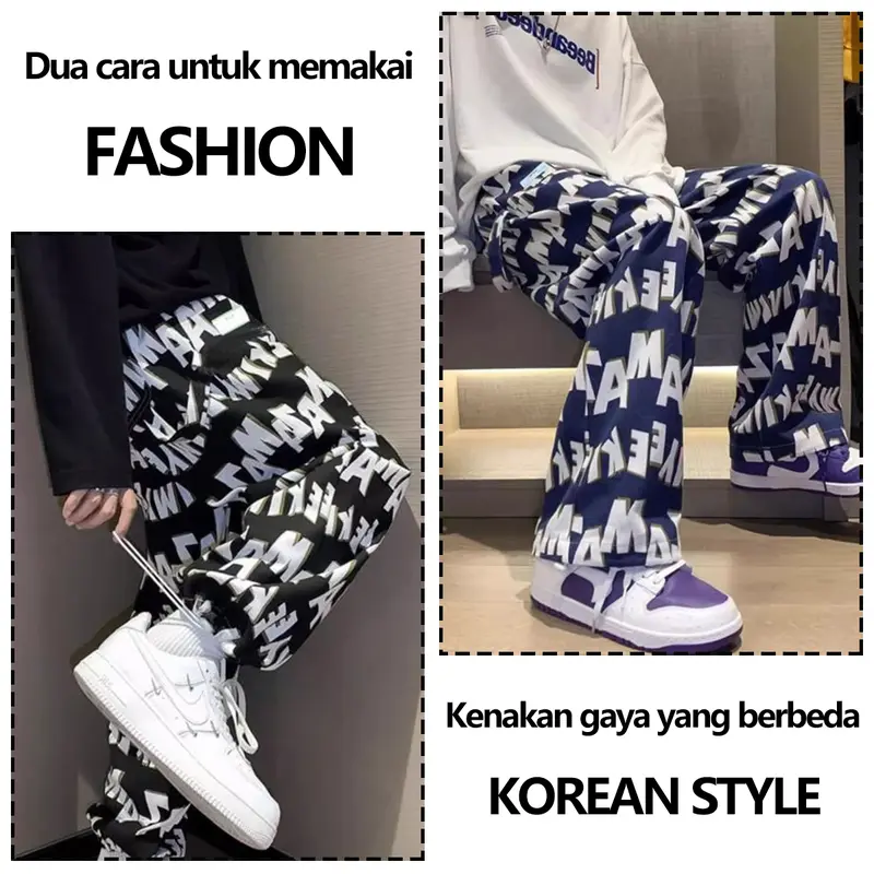 Celana Baggy Pria High Waist Ankle Pants Style Wide Leg Hip Hop Jazz Premium (Cowok Keren 2024) - Motif Panjang Motif Katun Pendek Casual Chino Distro Dewasa Tartan baggy  pants 1