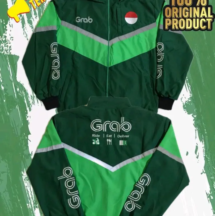 Jaket  bomber Casual driver model terbaru Thailand poliester sporty minimalis krem/khaky Logo Bordir murah 1