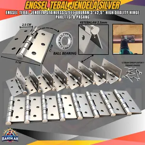 Engsel Stainless Steel 3 Inch Jendela Paket 8 Pasang Ketebalan 2.5mm Anti Karat Tahan Lama Cocok untuk Jendela Kayu & Konstruksi Ringan