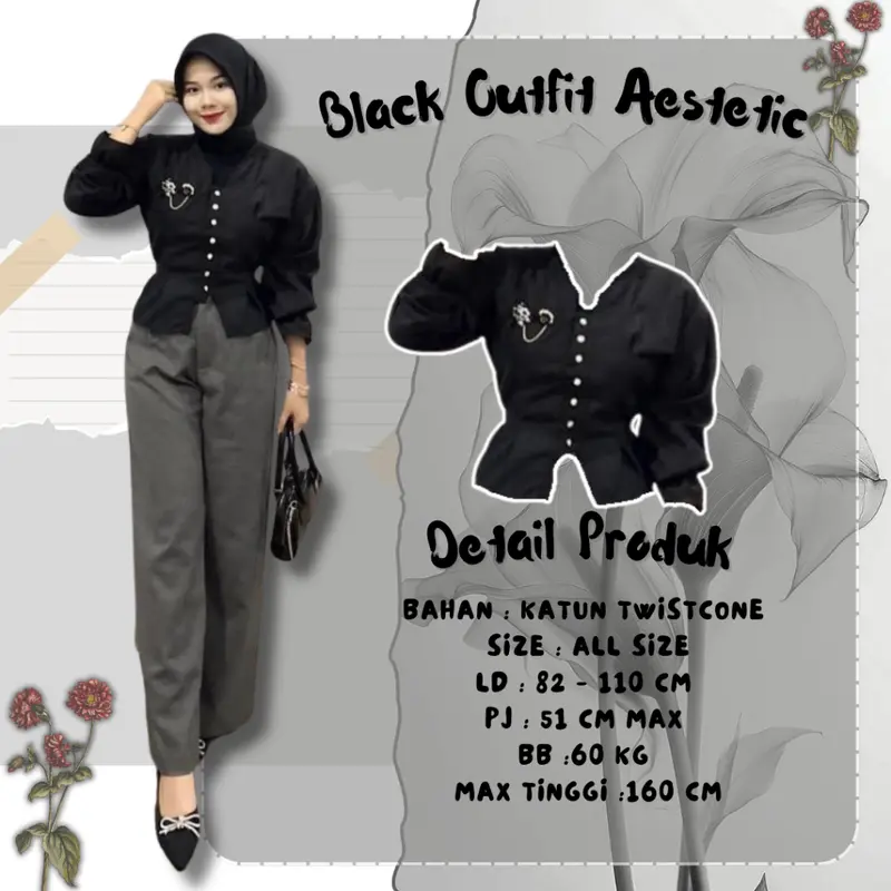 OOTD One Set 3in1 Cewek Black Mamba Kekinian BLOUSE KOREA & PANTS Celana FREE JILBAB POLOS Bell4 1