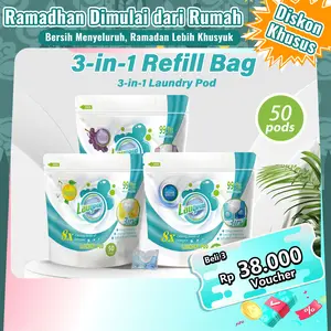 【3-in-1 50 PCS】Laugend Laundry Pod 3-in-1 dengan, Parfum pewangi laundry tahan lama, Pembersih baju, anti bakteri, Sterilisasi, Softener, Kapsul laundry, Sabun cuci pakaian, liquid detergent cair, Deterjen murah dan promo, Halal