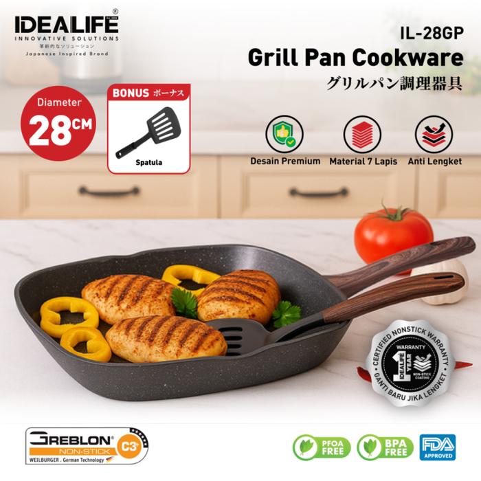 Gambar IDEALIFE - Grillpan Cookware - Panci Panggang Penggorengan - IL-28GP dari IDEALIFE ONLINE STORE Kota Administrasi Jakarta Utara Tokopedia