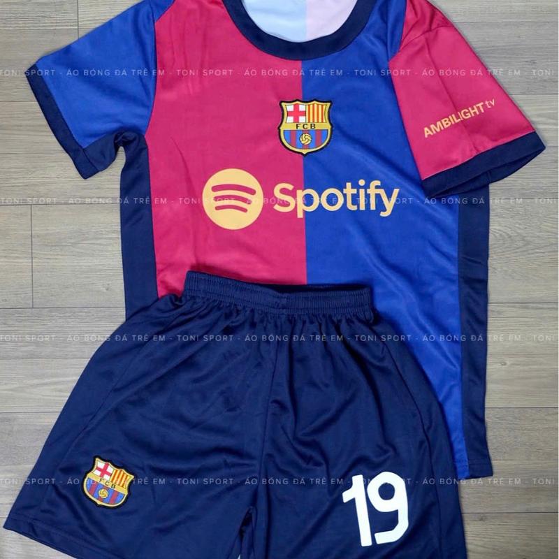 Bộ (Quần + Áo) Bóng Đá Trẻ Em CLB Barcelona in Lamine Yamal Số 19 - Vải Mè thái cao cấp 3
