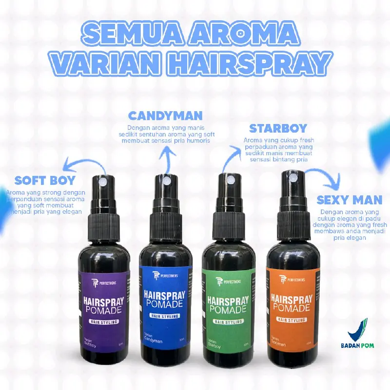 PAKET POMADE CAIR ALL VARIAN 4 AROMA BUNDLING PERFECTMENS HAIR SPRAY FREE SISIR dan POUCH EXCLUSIVE KEREN 1