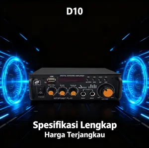 FLECO D10 Power Amplifier Audio Mini 200W Bluetooth Karaoke Speaker 12V Untuk Rumah & Mobil AV-588BT Subwoofer Stereo USB SD FM MP3 Remote Control dengan 2 Output Audio dan 2 Saluran Input Audio AUX IN