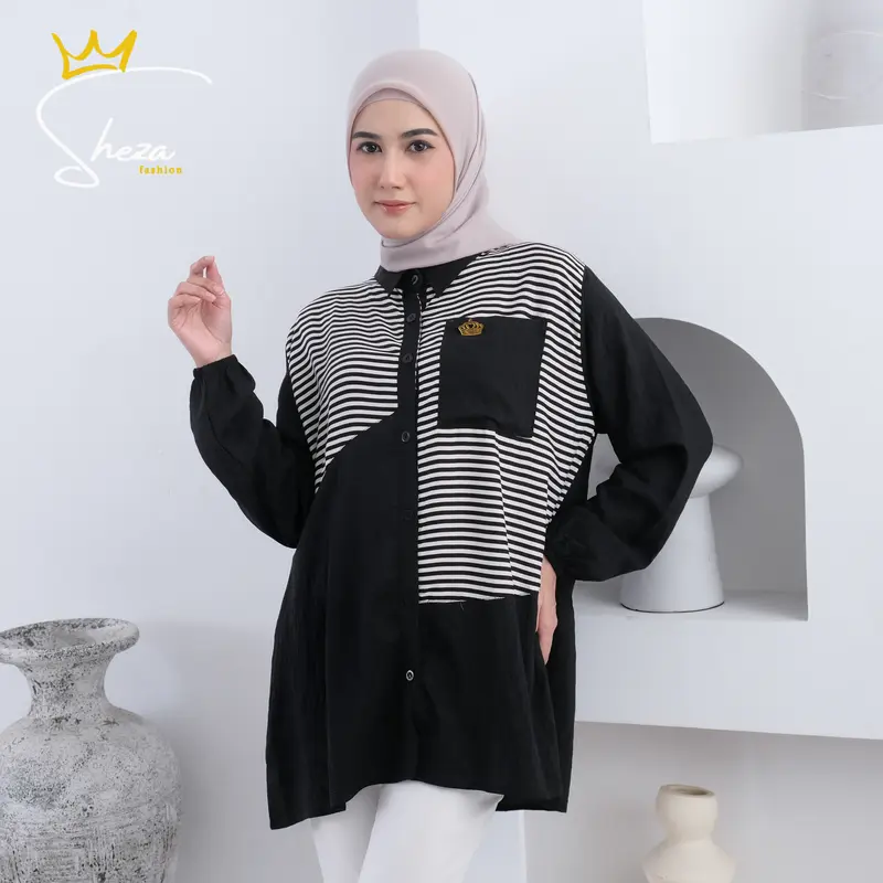 Sheza-YURA BLOUSE JUMBO KEMEJA OVERSIZE Wanita KOMBINASI Motif Katun Dewasa 0