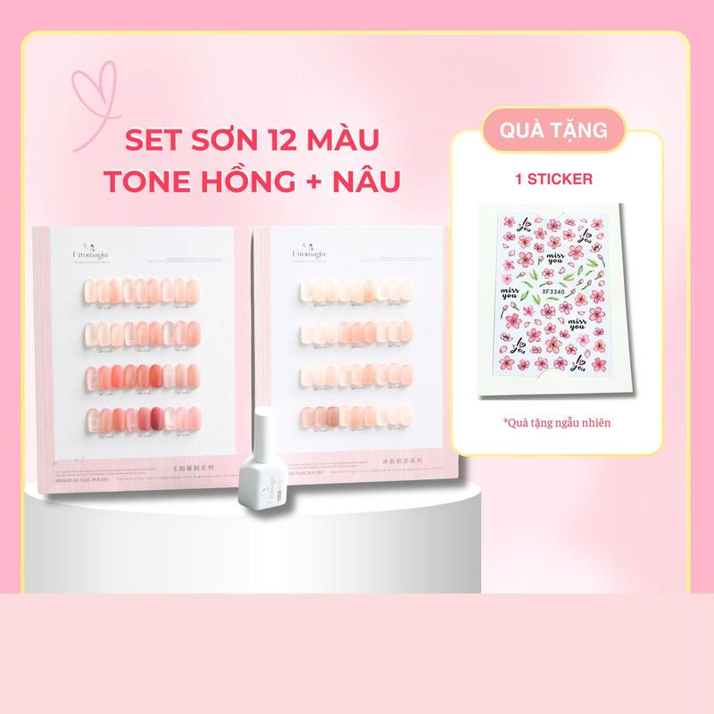 [DEAL MỞ BÁN] Set Sơn Thạch 12 Màu Fitomagia Cao Cấp Tone Hồng , Tone Nâu 15ML/Chai + Tặng Kèm Bảng Màu Xinh