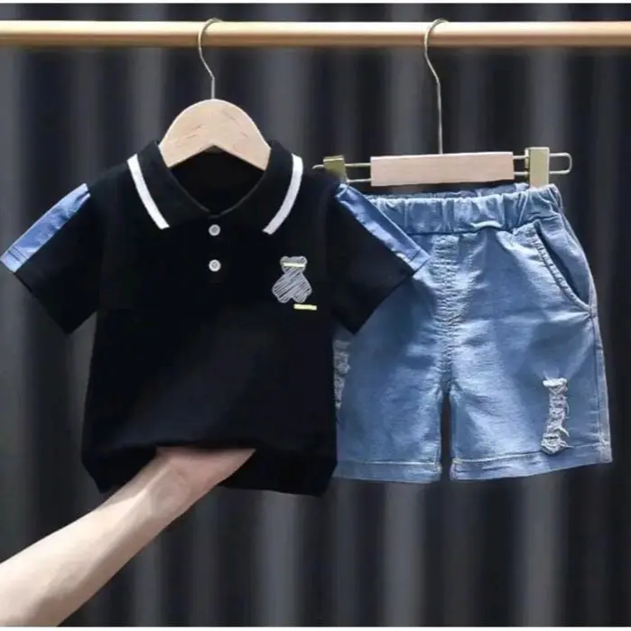 LOVE KIDS/SETELAN ANAK LAKI-LAKI LENGAN PENDEK MOTIF KRAH CELANA DENIM/PAKAIAN ANAK COWOK MOTIF MEWAH KEKINIAN 4