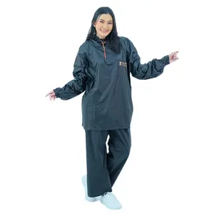 Jas Hujan Pria dan Wanita Orga Setelan Model Hoodie Premium dapat disesuaikan stone grey xl warna hitam