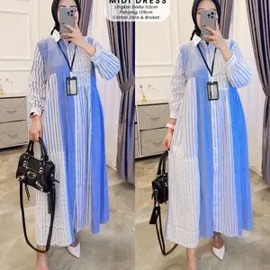 Maudy Midi Dress Wanita Cantik Kancing Aktif Katun Lembut Brukat Premium 112 cm Fit to XL - Nyaman, Motif, Panjang, Simple, Variasi
