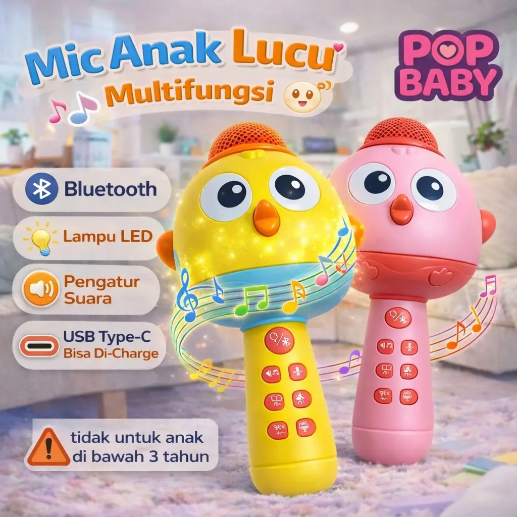 POP BABY Mikrofon Mainan Anak Bluetooth Wireless Edukatif Bebas Kabel Mengasah Kreativitas Anak