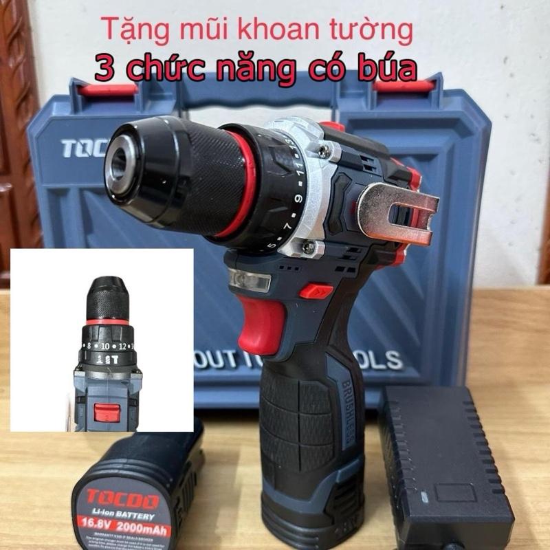 { tặng mũi khoan} Máy khoan tocdo 16,8v -3 chức năng có búa trọn bộ 2 pin 1 sạc động cơ không chổi than