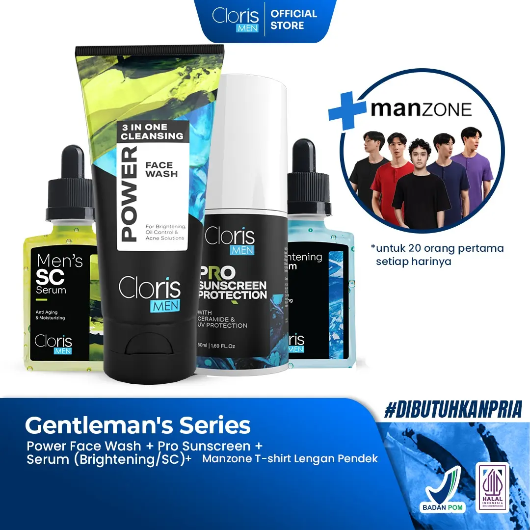 Clorismen Gentleman's Series - Paket Termurah Mencerahkan Wajah, Hilangkan Bintik Gelap, Menghilangkan Jerawat dan Kerutan Niacinamide Arbutin Aging