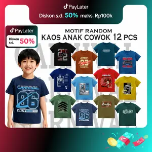PROMO/PAKET HEMAT( ISI-12 ) kaos Anak laki laki / cowok usia 1-12 tahun motif angka viral