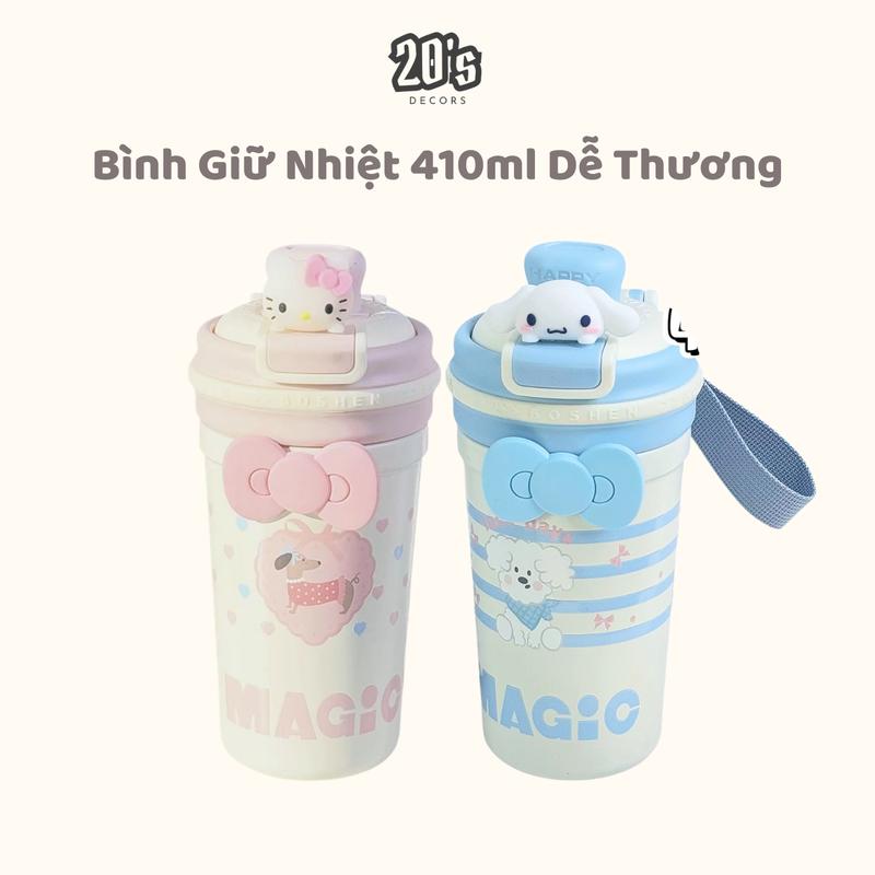 20's Decors Bình Giữ Nhiệt 410ml Dễ Thương Inox 316 An Toàn Giữ Nhiệt 6h & Lạnh 12h Tặng Sticker 3D Mô Hình Mèo & Hello Kitty
