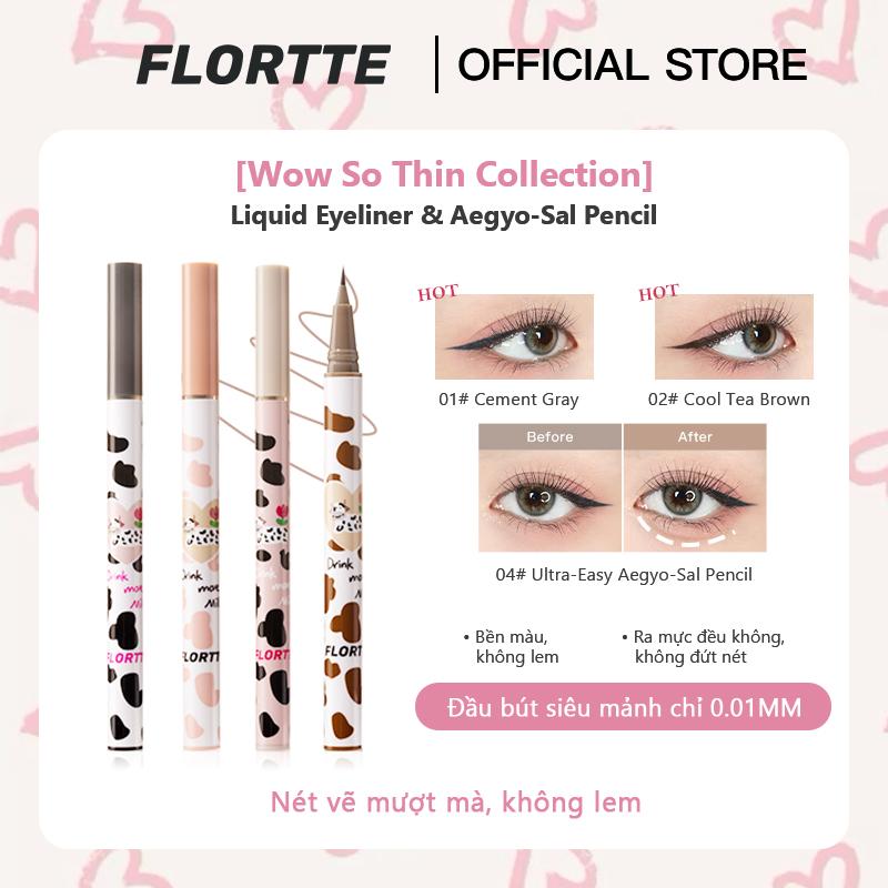 FLORTTE Bút Kẻ Mắt Dạng Lỏng Cực Mịn - Wow So Thin Collection Liquid Eyeliner & Aegyo-Sal Pencil Đầu Siêu Mảnh Chỉ 0.01MM Nét Vẽ Mượt Mà Không Lem